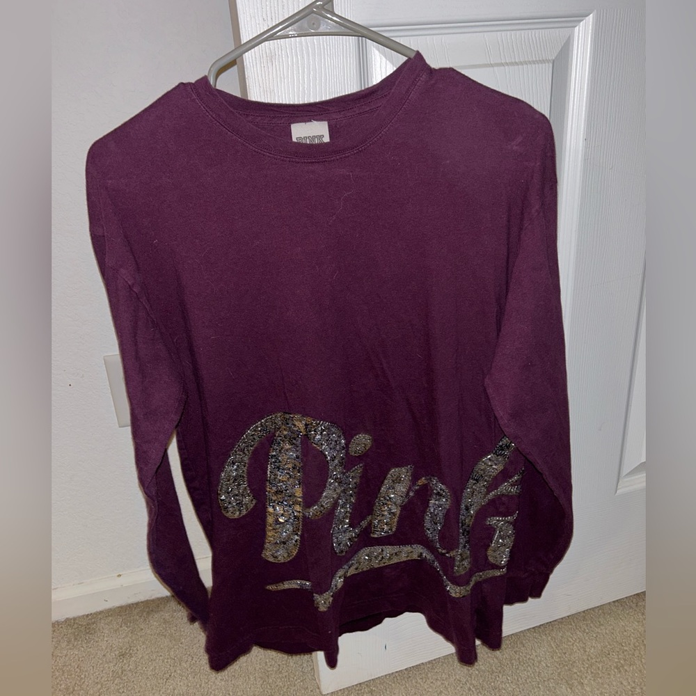 Maroon PINK long sleeve shirt with sequin writing